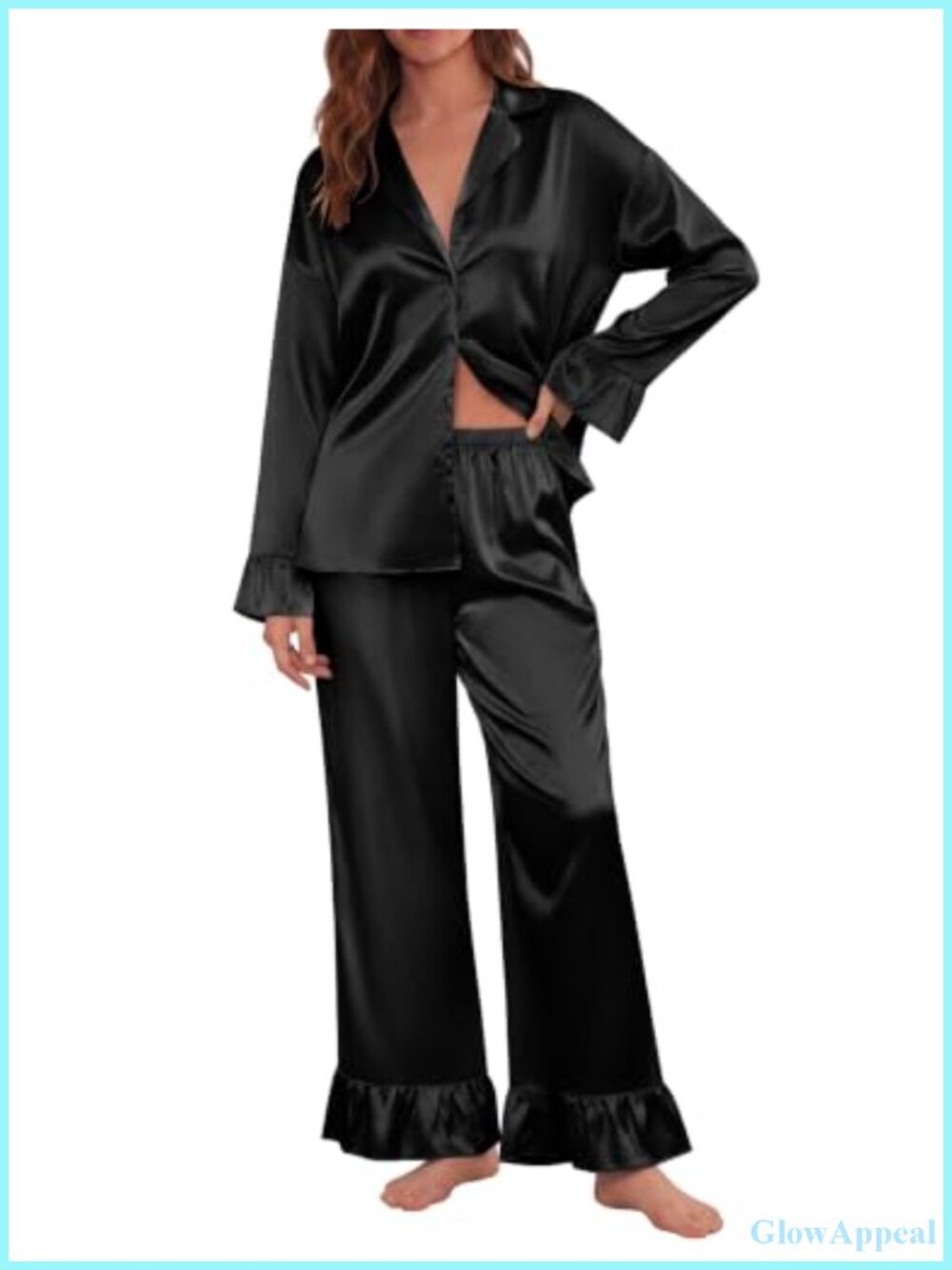 Ekouaer Satin Pajama Set Long Sleeve Ruffle Lounge Sleepwear
